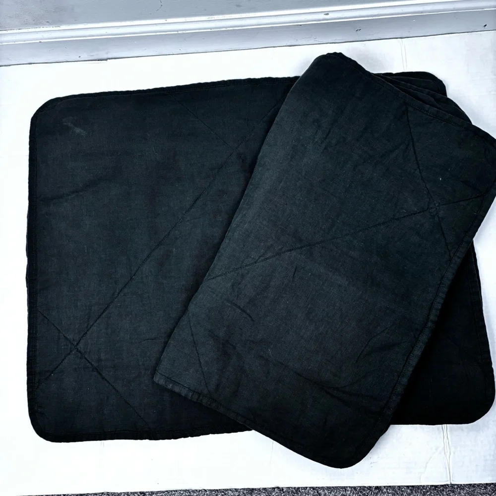 Crate & Barrel-Aire Natural European Flax Standard Pillow Shams-(2)Ficus Green